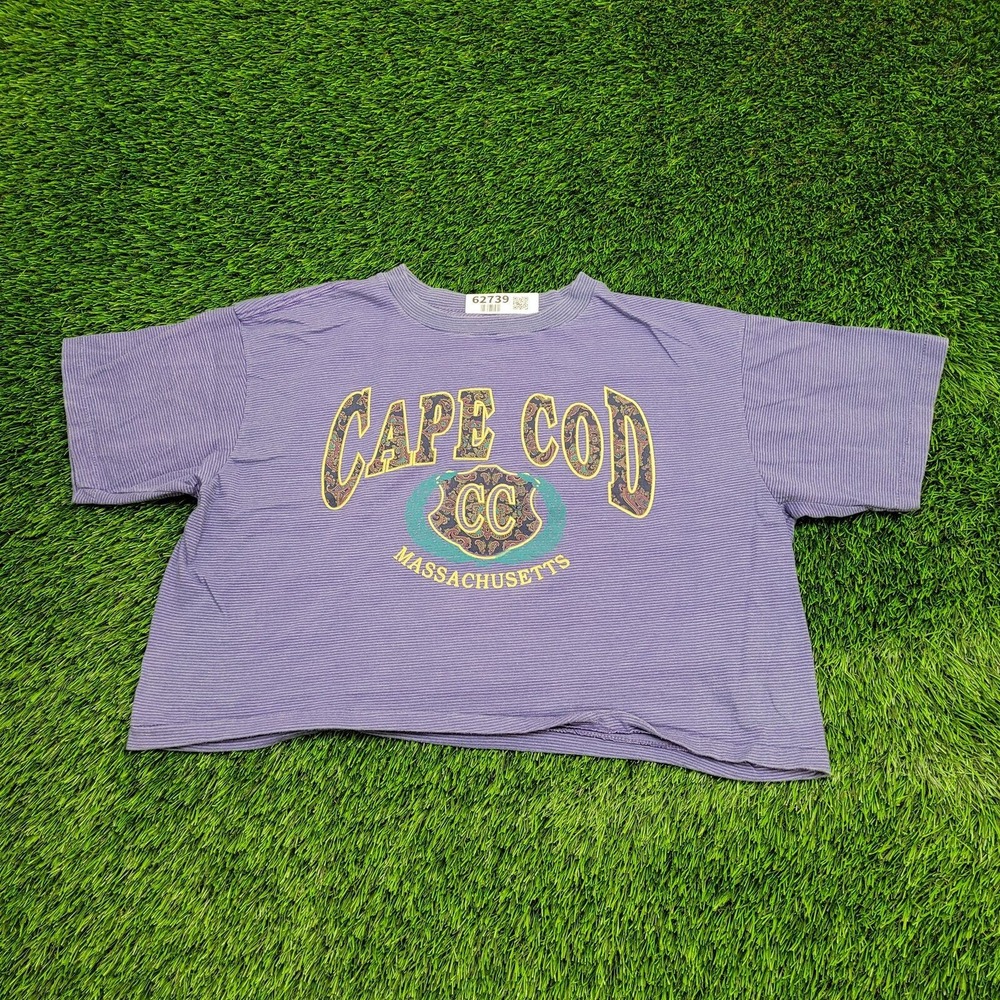 Vintage 90s Cape-Cod Paisley Stripes Cropped Shirt Womens 2XL 24x17 Purple USA